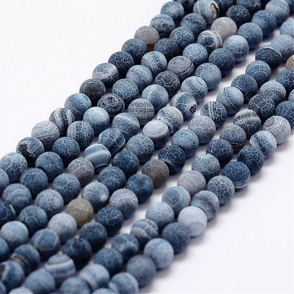 PandaHall Frosted Natural Agate Beads Strands, Round, Dyed & Heated, DarkBlue, 10mm, Hole: 1mm; about 38pcs/strand, 15.1" Natural Agate...