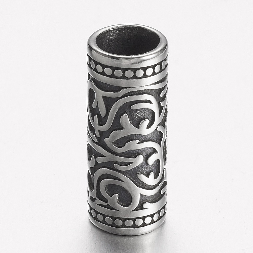 PandaHall 304 Stainless Steel Tube Beads, Antique Silver, 24x9.5mm, Hole: 7mm Stainless Steel Column