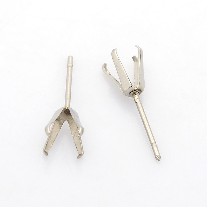 PandaHall 304 Stainless Steel Stud Earring Findings, Stainless Steel Color, 6x6x6mm, Pin: 0.8mm Stainless Steel