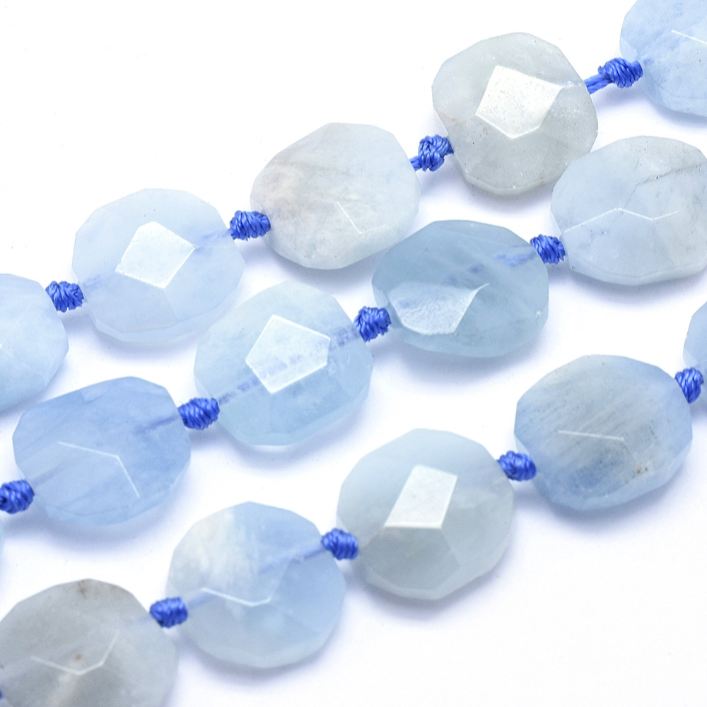PandaHall Natural Aquamarine Beads Strands, Faceted, Rectangle, 13.5~15x14~15x6~8mm, Hole: 2mm; about 24pcs/strand, 16.5"(42cm) Aquamarine...