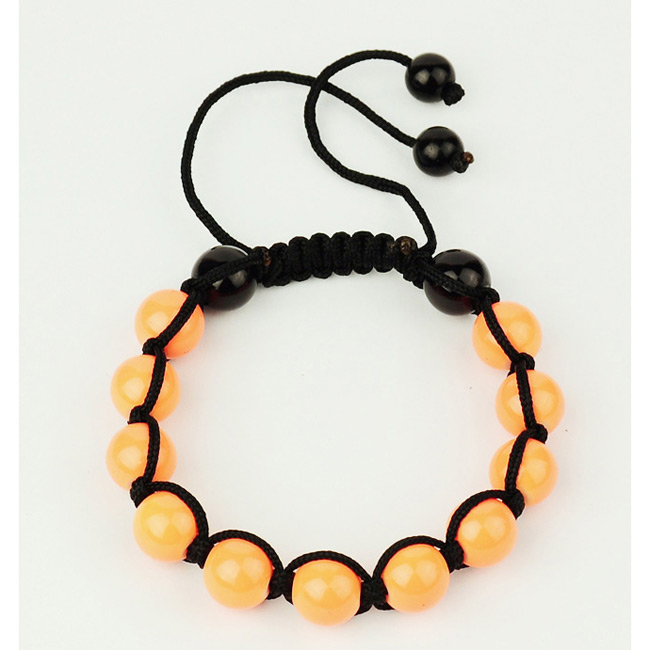 PandaHall Fashion Bracelets, with Baking Painted Glass Beads and Nylon Thread, Orange, 55~100mm Glass Orange