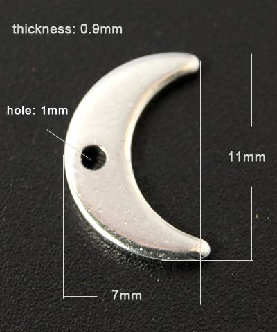 PandaHall 304 Stainless Steel Blank Stamping Tag Pendants, Moon, 11x7x0.9mm, Hole: 1mm Stainless Steel Moon