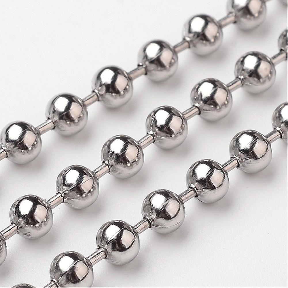 PandaHall 304 Stainless Steel Ball Chains, Stainless Steel Color, 4mm Stainless Steel