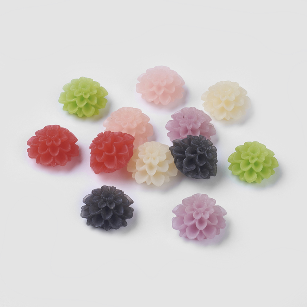 PandaHall Resin Cabochons, Frosted, Flower, Mixed Color, Size: about 20mm in diameter, 12mm thick Resin Flower Multicolor