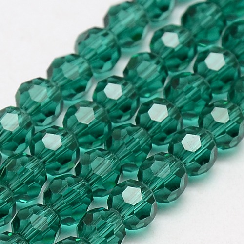 PandaHall Glass Beads Strands, Faceted, Round, Teal, 8mm, Hole: 1mm; about 72pcs/strand, 22.6" Glass Round Cyan