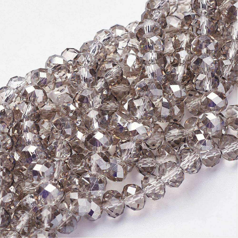 PandaHall Electroplate Glass Faceted Rondelle Beads Strands, Half Plated, Gray, 8x5mm, Hole: 1mm; about 72pcs/strand, 16.5" Glass Rondelle...