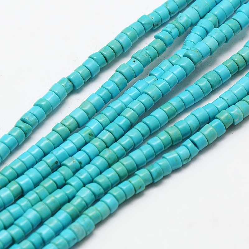 PandaHall Column Natural Howlite Beads Strands, Dyed & Heated, 4x2.5~3mm, Hole: 2mm; about 130pcs/strand, 15.3" Howlite Column Cyan
