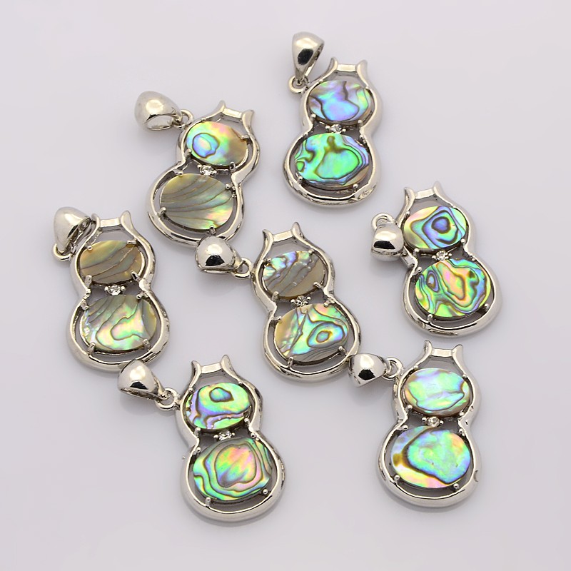 PandaHall Abalone/Paua Shell Pendants, with Platinum Tone Brass Findings, Calabash, Colorful, 31x19x5mm, Hole: 8x5mm Paua Shell Vegetables