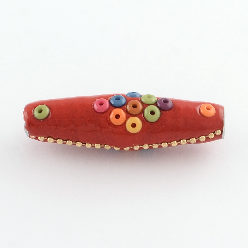 PandaHall Rice Handmade Indonesia Beads, with Platinum Tone Aluminum Cores, with Iron Bead Chains and Resin Beads, DarkRed, 17~18x60~61mm...