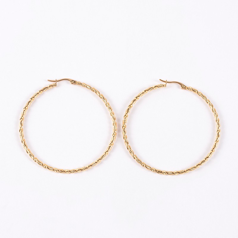 PandaHall Ring 304 Stainless Steel Hoop Earrings, Golden, 48x45x2mm, Pin: 1mm Stainless Steel