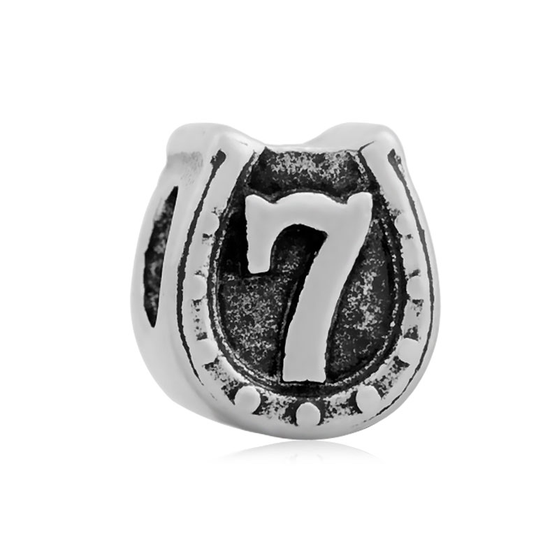 PandaHall 304 Stainless Steel European Beads, Large Hole Beads, with Number 7, Antique Silver, 11x9.5x9mm, Hole: 4.5mm Stainless Steel...