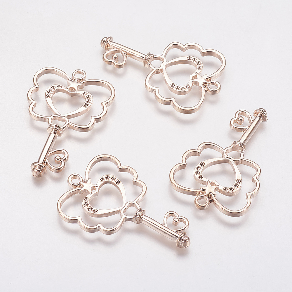 PandaHall Alloy Open Back Bezel Pendants, For DIY Resin, Pressed Flower Jewelry, Key, Rose Gold, Fit for 1mm Rhinestone; 38x23.5x3mm, Hole...