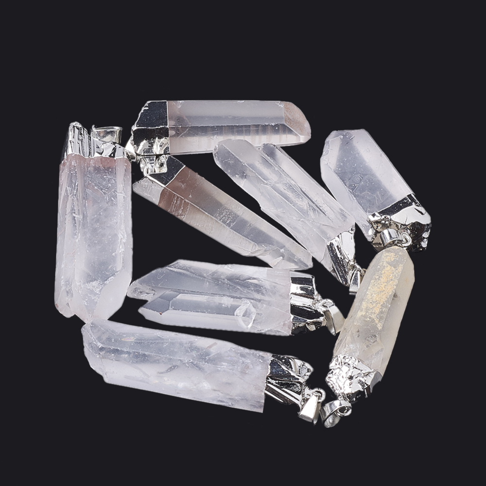 PandaHall Natural Quartz Crystal Pointed Pendants, with Iron Findings, Plated Platinum, Nuggets, 38~60x14~20x9~13mm, Hole: 7x3mm Quartz...