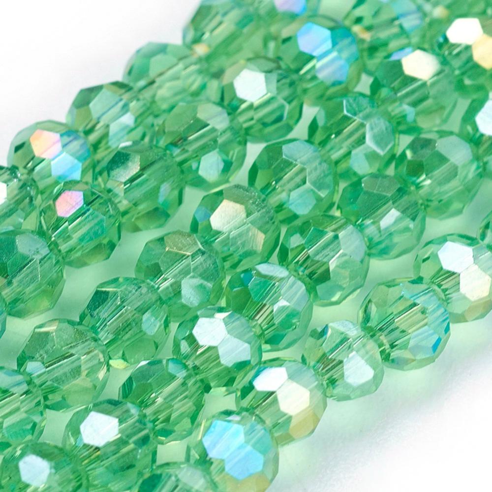 PandaHall Electroplate Glass Beads Strands, AB Color Plated, Faceted Round, LightGreen, 3mm, Hole: 1mm, about 100pcs/strand, 11.5" Round...