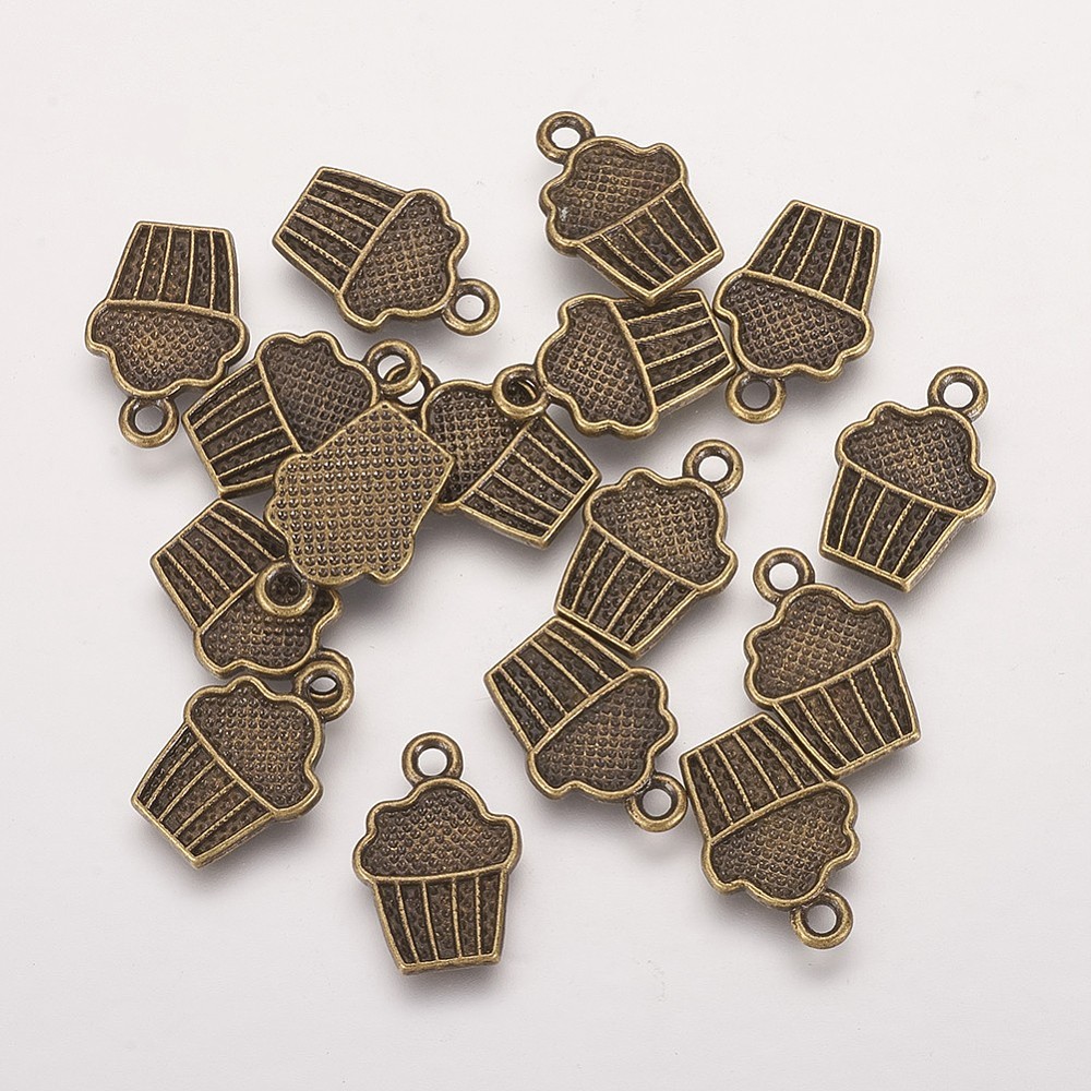 PandaHall Tibetan Style Drink Charms, Cupcake, Lead Free, Antique Bronze Color, Size: about 16mm long, 11mm wide, 2mm thick, hole: 1.5mm...