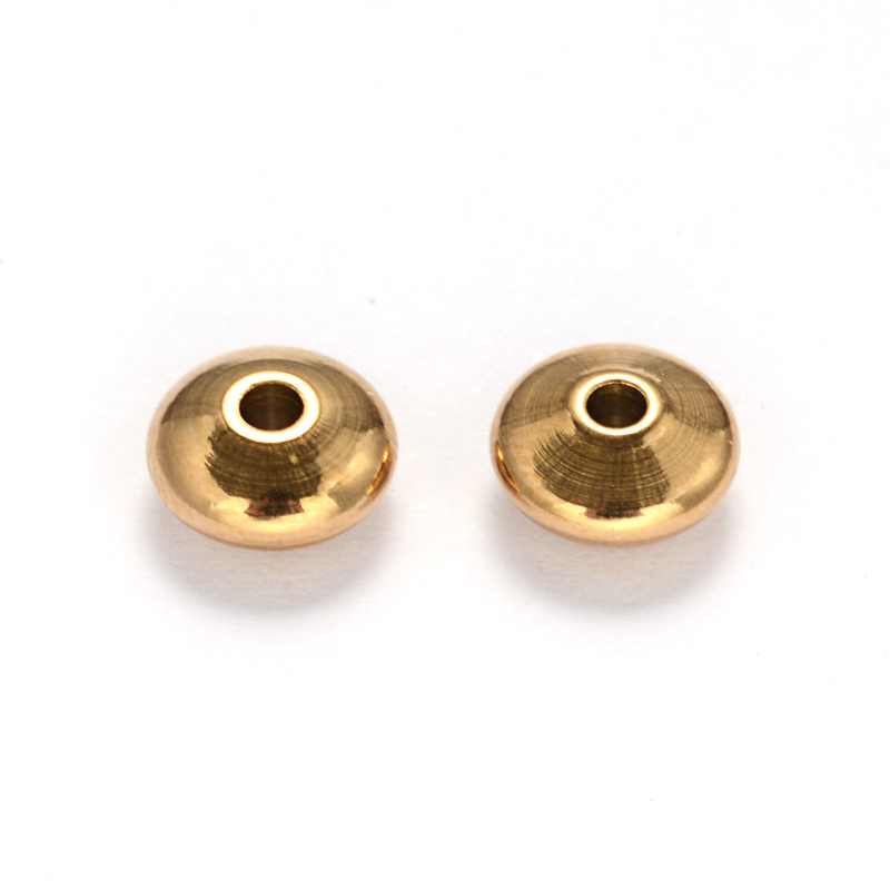 PandaHall 304 Stainless Steel Bead Spacers, Flat Round, Golden, 8x4mm, Hole: 2mm Stainless Steel Flat Round