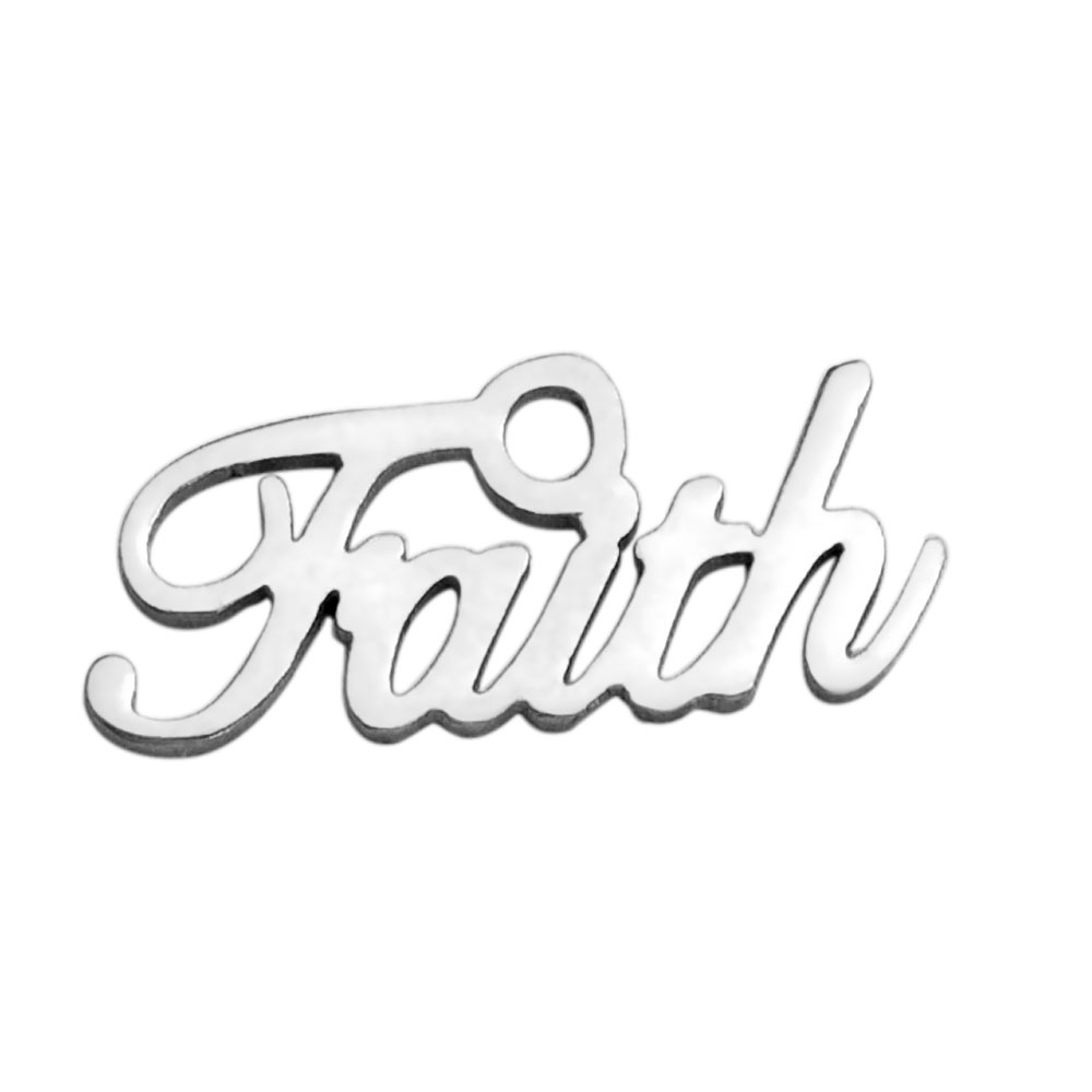 PandaHall 304 Stainless Steel Charms, Word Faith, Stainless Steel Color, 6x16x1mm, Hole: 1mm Stainless Steel Word