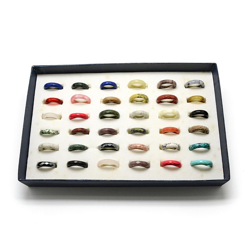 PandaHall Natural & Synthetic Gemstone Rings, Mixed Size, Faceted, 15~19mm; 36pcs/box Mixed Stone Multicolor