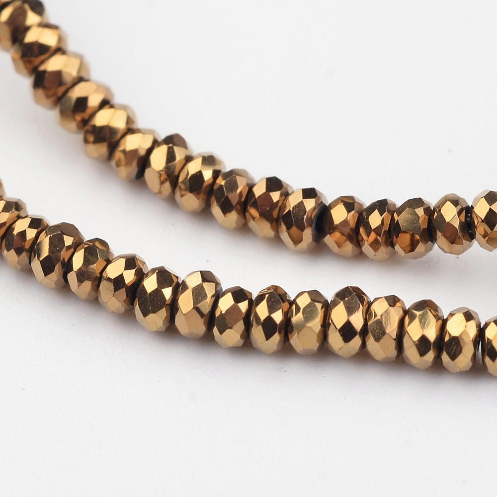 PandaHall Electroplate Glass Beads Strands, Faceted Rondelle, Golden Plated, 3x2mm, Hole: 1mm; about 202pcs/strand, 17'' Glass Rondelle