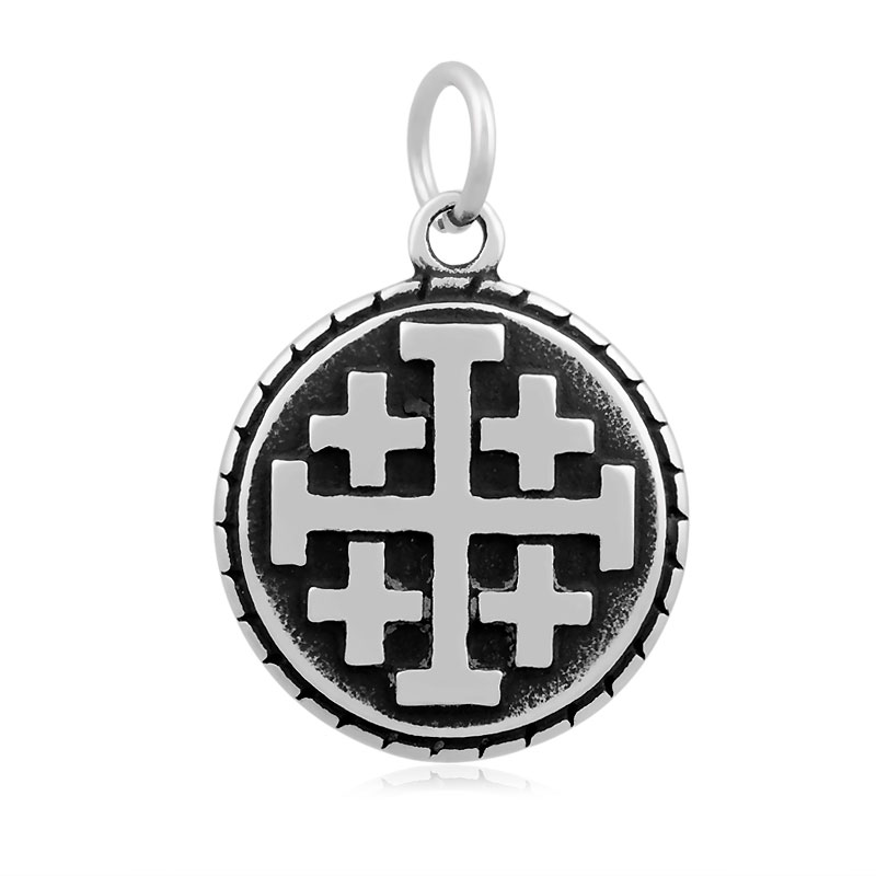 PandaHall Flat Round with Cross 316 Stainless Steel Pendants, Antique Silver, 29x19mm, Hole: 6mm Stainless Steel Flat Round