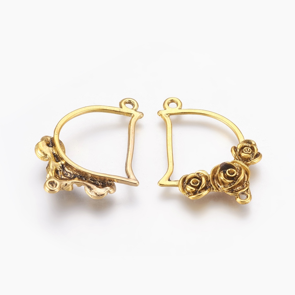 PandaHall Alloy Links, Lead Free and Cadmium Free, Accented with Rose, Antique Golden, 38.5x27x6mm, Hole: 2mm Alloy Flower