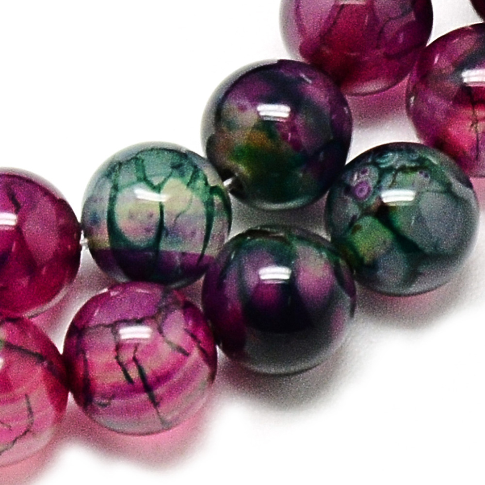 PandaHall Natural Dragon Veins Agate Beads Strands, Dyed, Round, MediumVioletRed, 8mm, Hole: 1mm; about 48pcs/strand, 14.96" Dragon Veins...