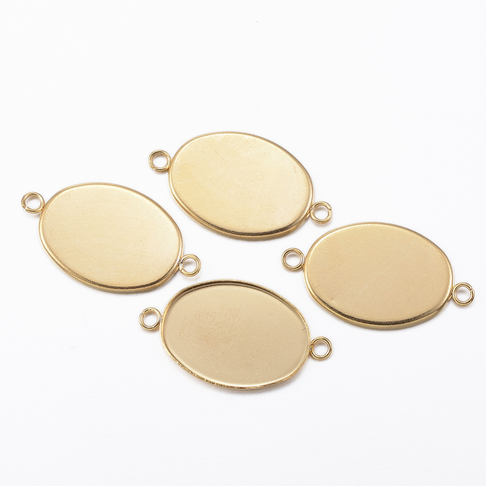 PandaHall 304 Stainless Steel Cabochon Connector Settings, Oval, Golden, Tray: 18.5x13.5mm; 24.5x14x1.5mm, Hole: 2mm Stainless Steel Oval