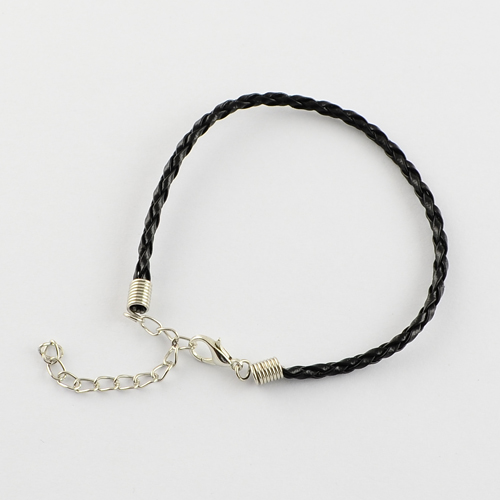 PandaHall Trendy Braided Imitation Leather Bracelet Making, with Iron Lobster Claw Clasps and End Chains, Black, 200x3mm Imitation Leather...