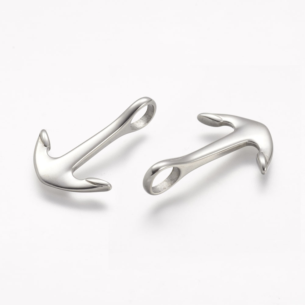 PandaHall 304 Stainless Steel Pendants, Anchor, Stainless Steel Color, 27.7x21.7x4mm, Hole: 3.5mm Stainless Steel Anchor & Helm
