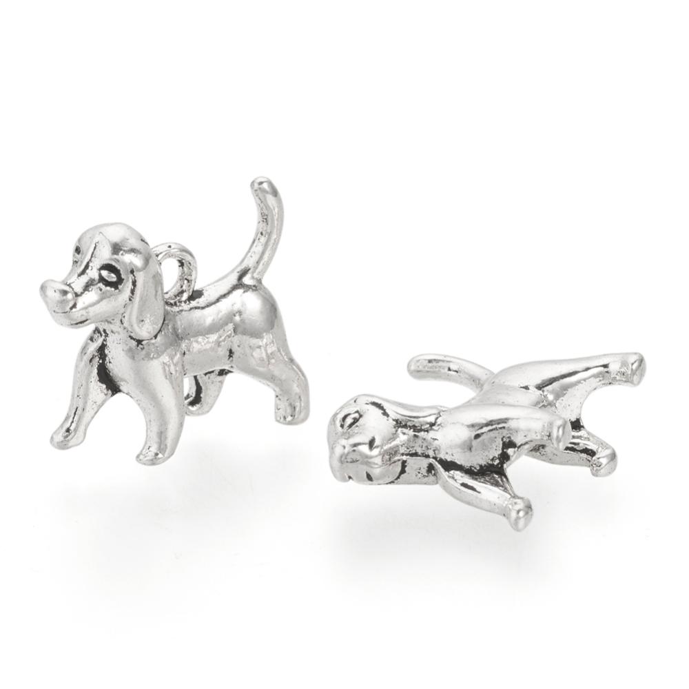 PandaHall Tibetan Style Alloy Pendants, Dog, Lead Free & Cadmium Free, Antique Silver, 14x16x5mm, Hole: 2mm; about 490pcs/1000g Alloy Dog