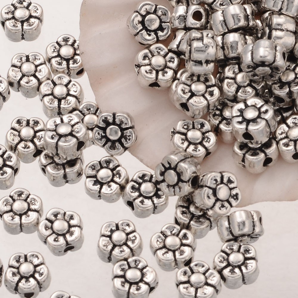 PandaHall Tibetan Silver Spacer Beads, Lead Free & Cadmium Free, Flower, Great for Father's Day Gifts making, Antique Silver, about 5.2mm...