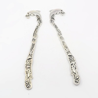 PandaHall Zinc Alloy Bookmark, Lead Free and Cadmium Free, Dolphin, Antique Silver, 124x28x3mm, Hole: 2mm Alloy
