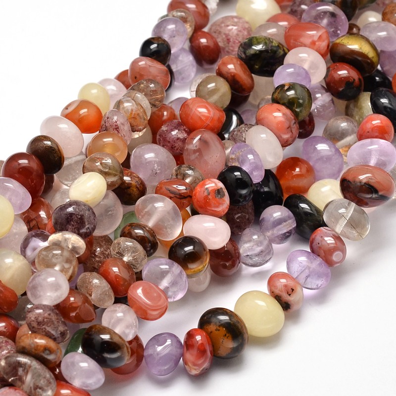 PandaHall Mixed Natural Gemstone Nuggets Bead Strands, 6~10x9~12x8~10mm, Hole: 1mm; about 15.3"~15.7" Mixed Stone Nuggets