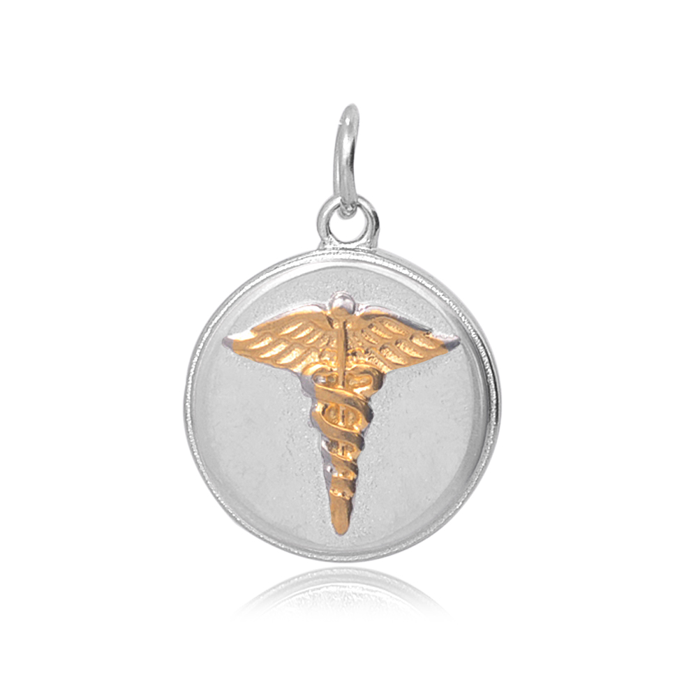 PandaHall 316 Stainless Steel Pendants, Flat Round, with Caduceus Symbol for Medicine, Golden & Stainless Steel Color, 23x19x3mm, Hole: 5mm...