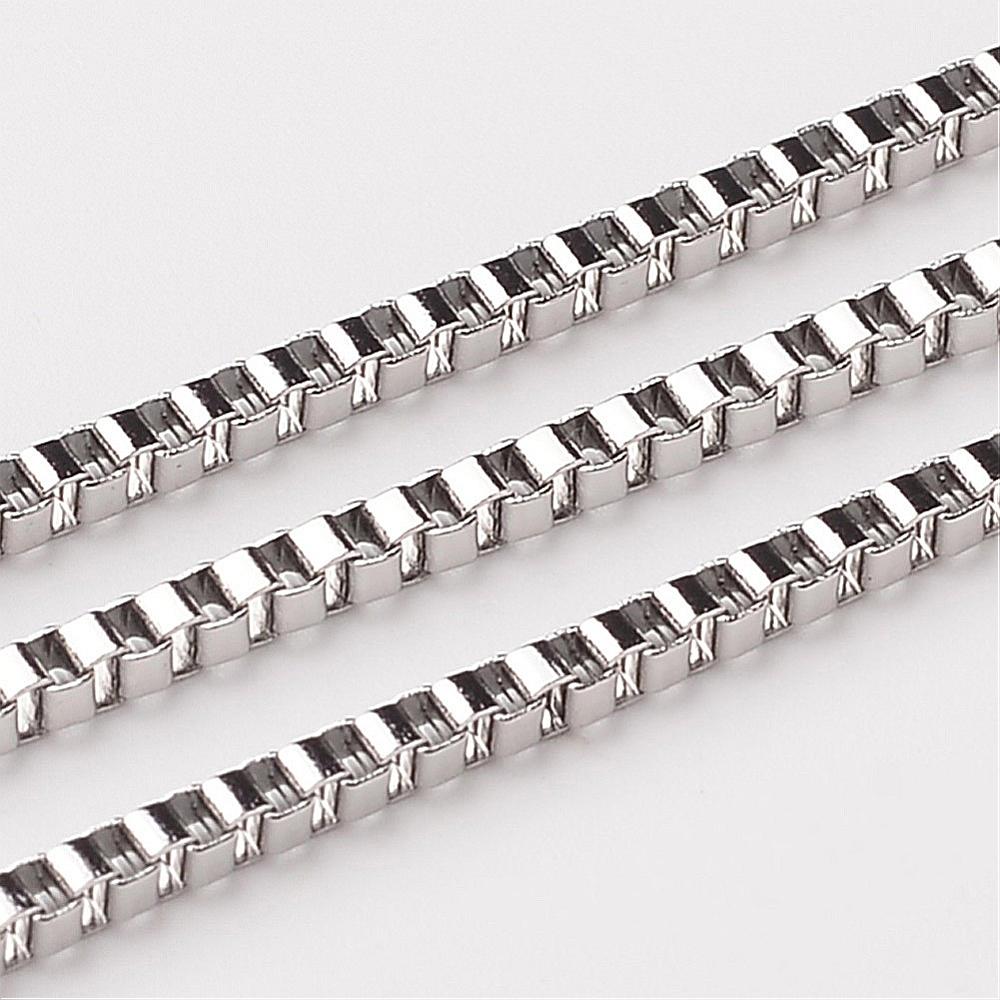 PandaHall 304 Stainless Steel Venetian Chains, Box Chain, Stainless Steel Color, 2x2mm Stainless Steel