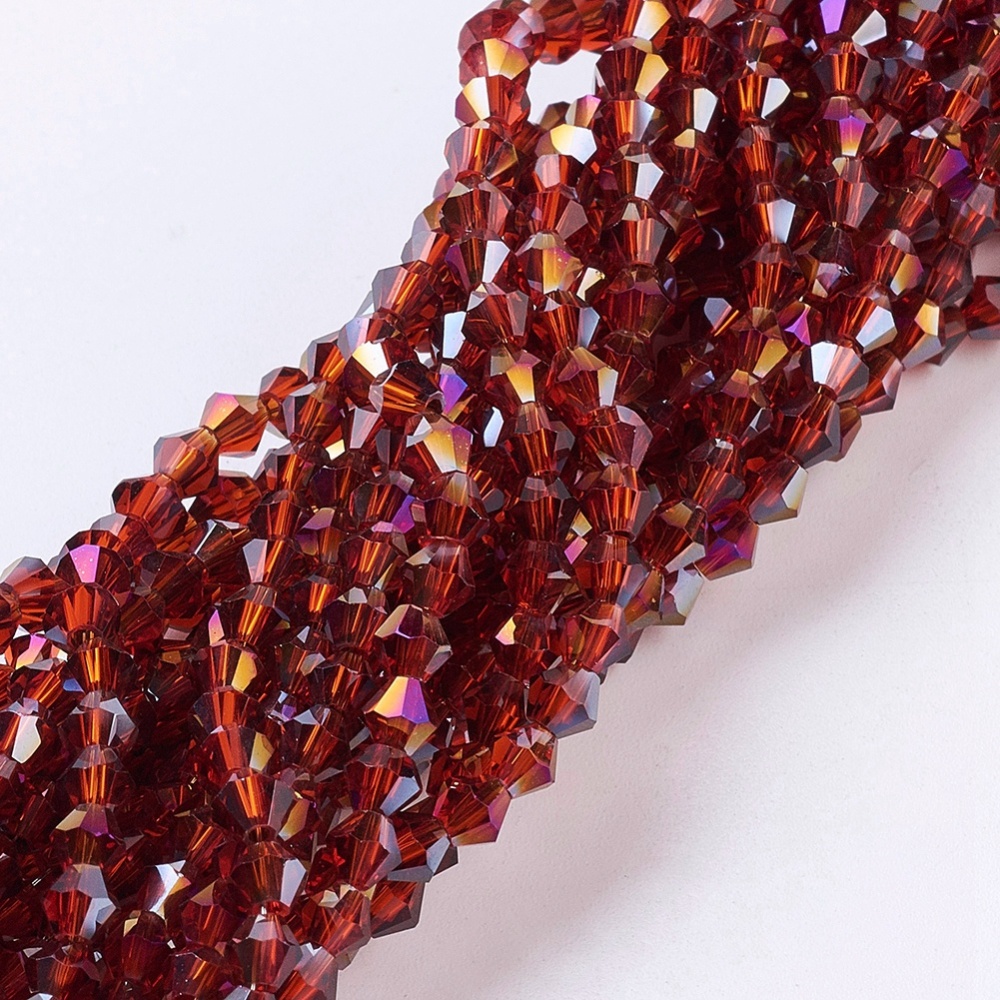 PandaHall 1 Strand Faceted Bicone Half Plated Electroplate Glass Beads Strands, Red, 3x3mm, Hole: 1mm; about 100pcs/strands, 12.2" Bicone...