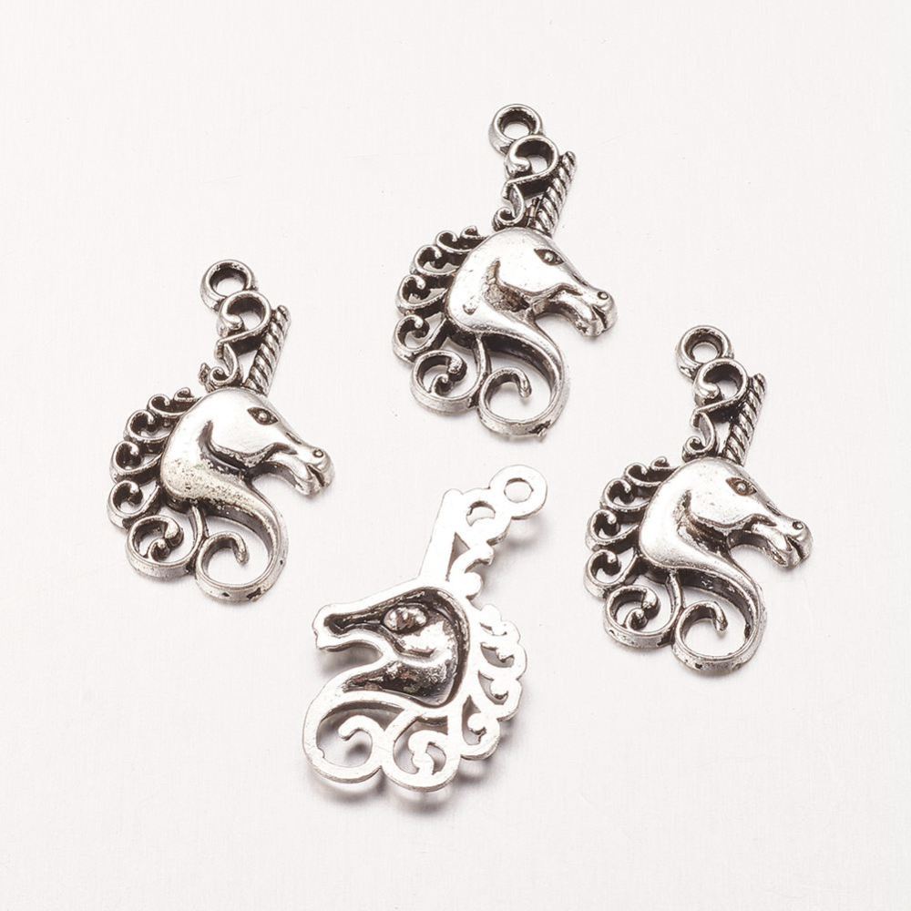 PandaHall Alloy Pendants, Lead Free & Nickel Free, Unicorn, Antique Silver, 26.5x15x2.5mm, hole: 2mm Alloy Horse