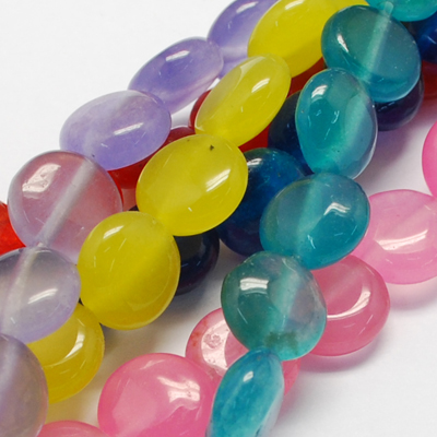 PandaHall Natural Jade Bead Strands, Dyed, Flat Round, Mixed Color, 10x5mm; Hole: 1mm, about 38pcs/strand, 14.9" Other Jade Flat Round...
