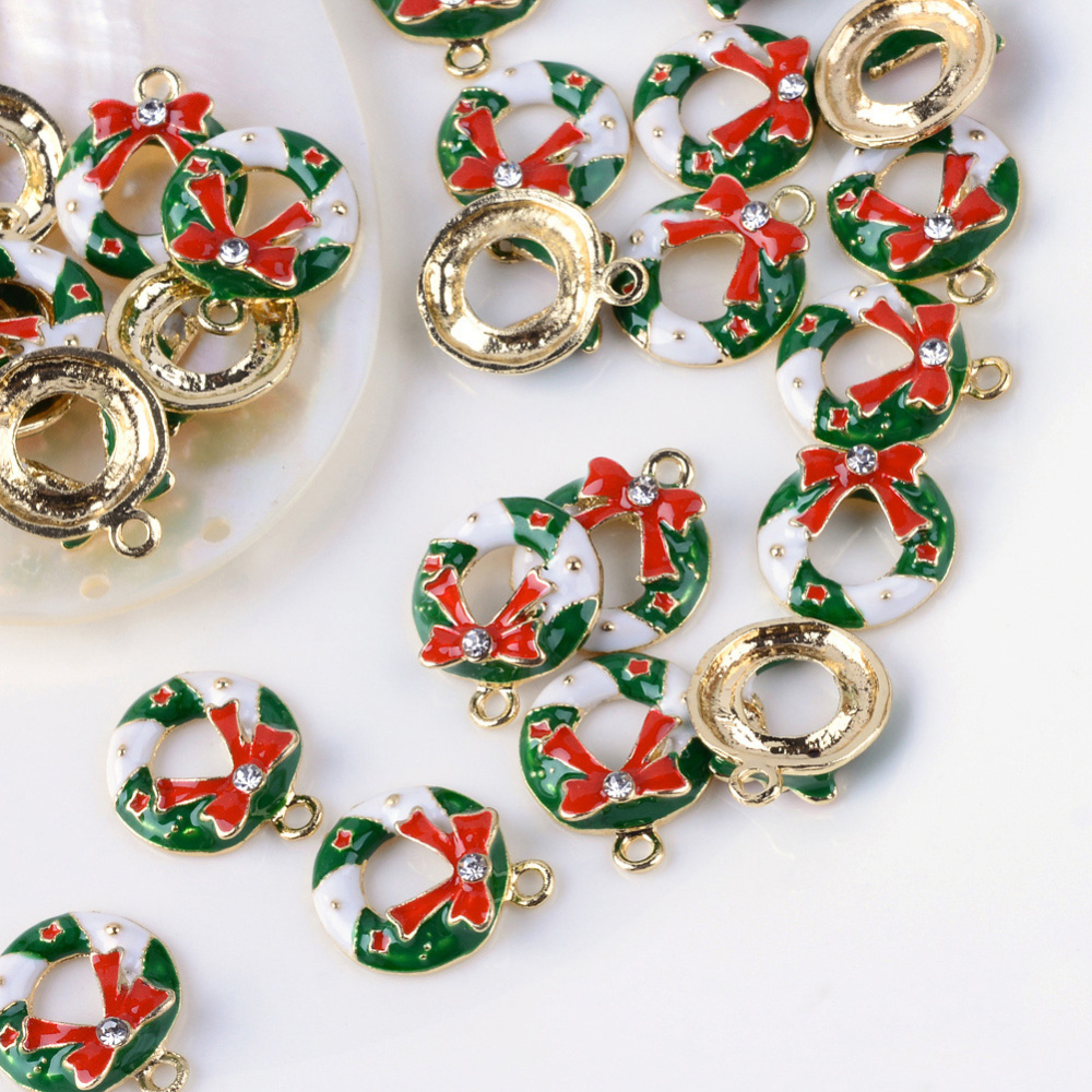 PandaHall Donut Christmas Wreath Alloy Enamel Pendants, White, 19x16x5.5mm, Hole: 2mm Alloy+Enamel Donut White