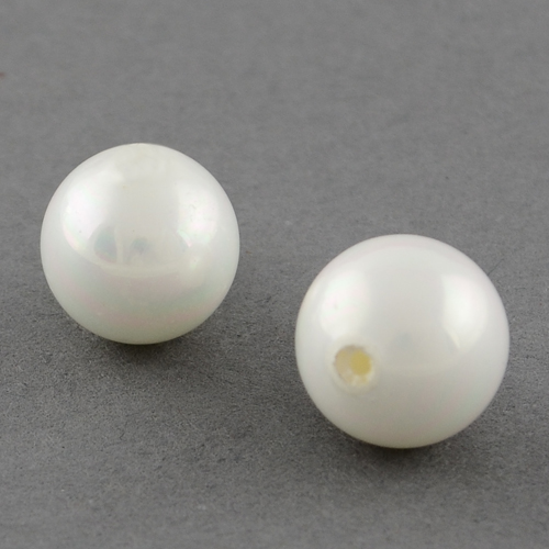 PandaHall Shell Beads, Imitation Pearl Bead, Grade A, Half Drilled Hole, Round, White, 8mm, Hole: 1mm Shell Pearl Round White