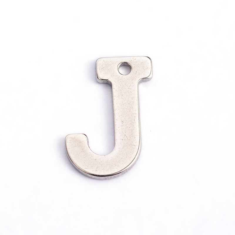 PandaHall 304 Stainless Steel Letter Charms, Letter.J, 11x7x0.5mm, Hole: 1mm Stainless Steel Alphabet