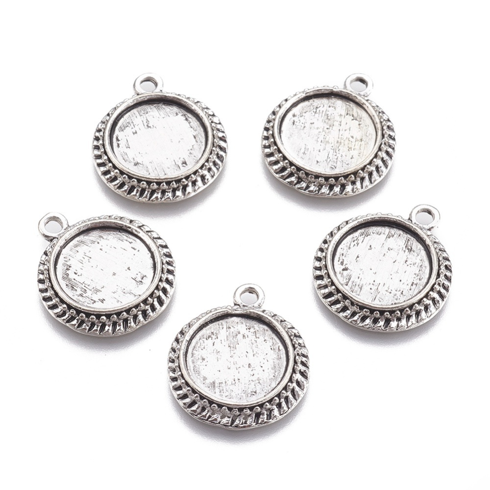 PandaHall Tibetan Style Pendant Cabochon Settings, Lead Free & Nickel Free, Flat Round, Antique Silver, 23.5x20x3.5mm, Tray: 14mm, Hole: 2mm...
