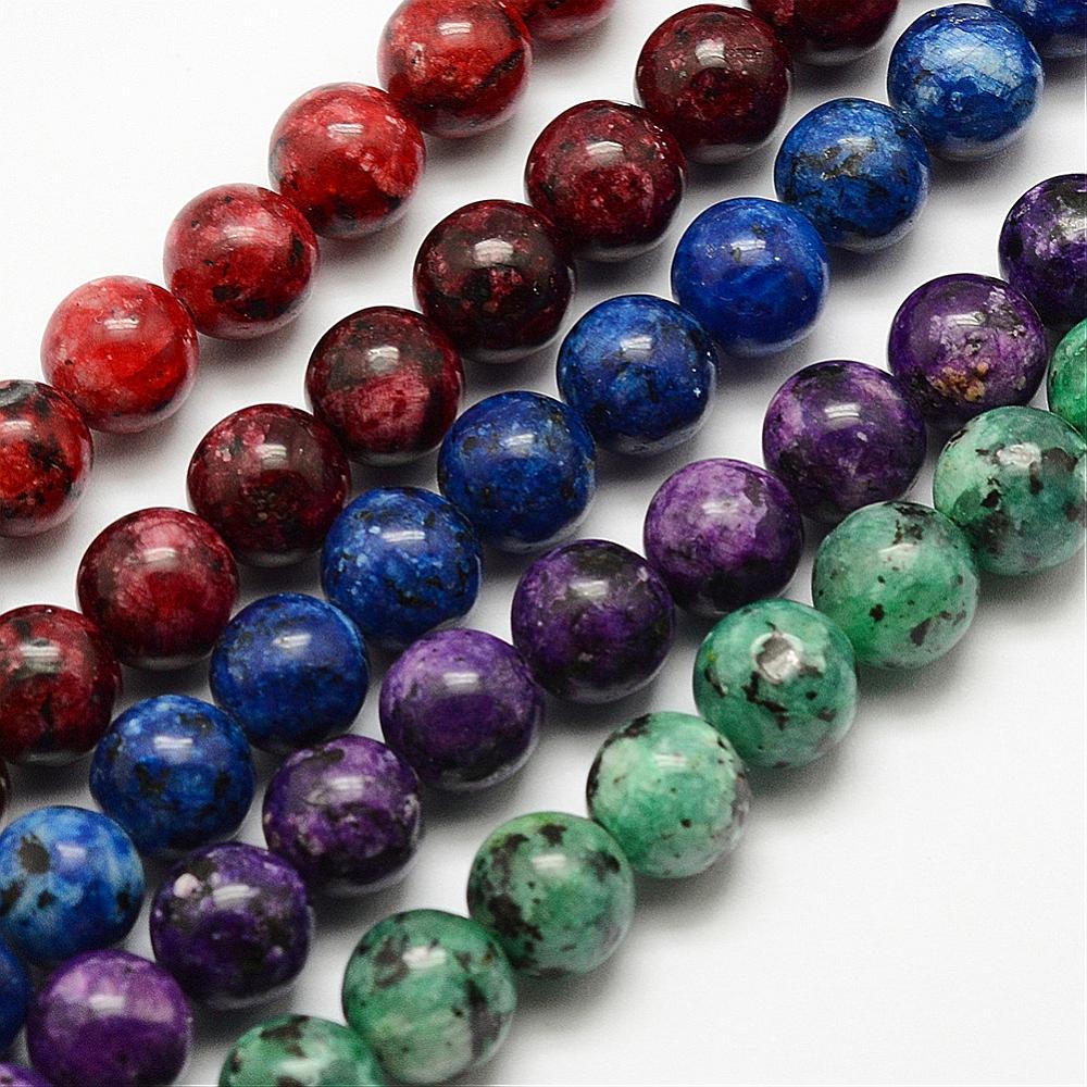 PandaHall Natural Sesame Jasper Bead Strands, Dyed & Heated, Round, Mixed Color, 10mm, Hole: 1mm; about 37pcs/strand, 15.3''(39cm) Sesame...