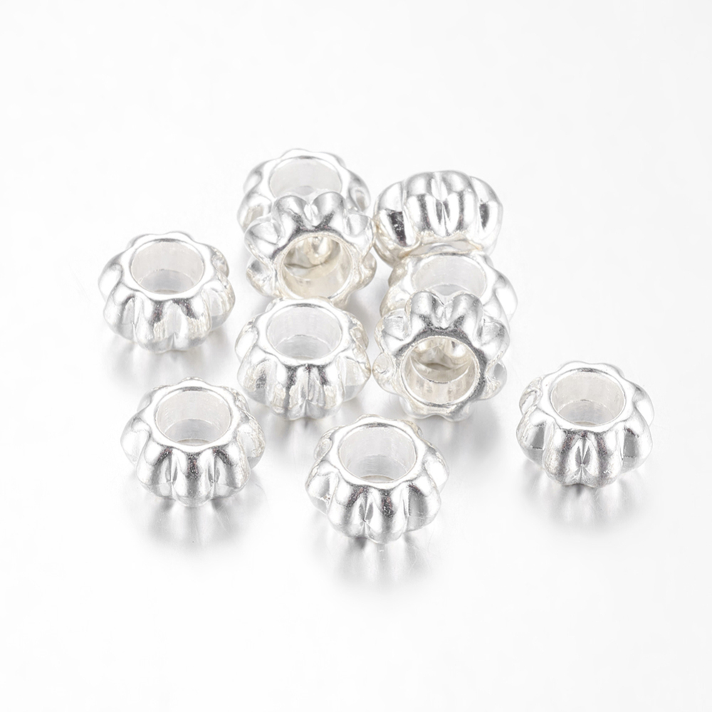 PandaHall Large Hole Zinc Alloy Flower Silver Plated European Beads, Size: about 12mm wide, 12mm long, 6.5mm thick, hole: 5.5mm Alloy Flower