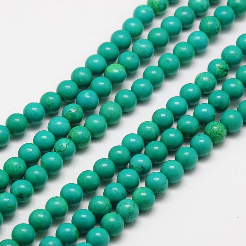PandaHall Round Natural Sinkiang Turquoise Beads Strands, Dyed, 6mm, Hole: 1mm; about 66pcs/strand, 15.7" Sinkiang Turquoise Round Cyan