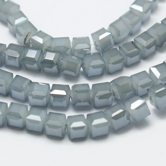PandaHall Electroplate Glass Beads Strands, Imitation Jade, Faceted Cube, LightSteelBlue, 4x4x4mm, Hole: 1mm Glass Cube Blue