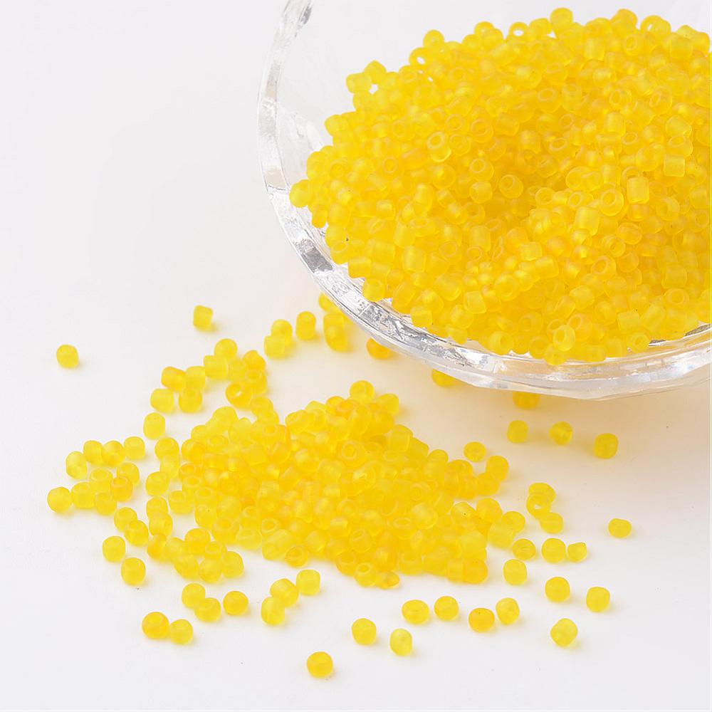 PandaHall 8/0 Frosted Round Glass Seed Beads, Yellow, Size: about 3mm in diameter, hole:1mm, about 1101pcs/50g Glass Yellow