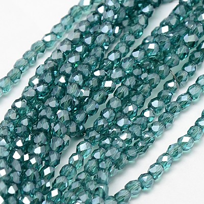 PandaHall Electroplate Glass Beads Strands, Half Plated, Faceted, Cube, DarkCyan, 4x4x4mm, Hole: 1mm, about 100pcs/strand, 15.7" Cube Cyan