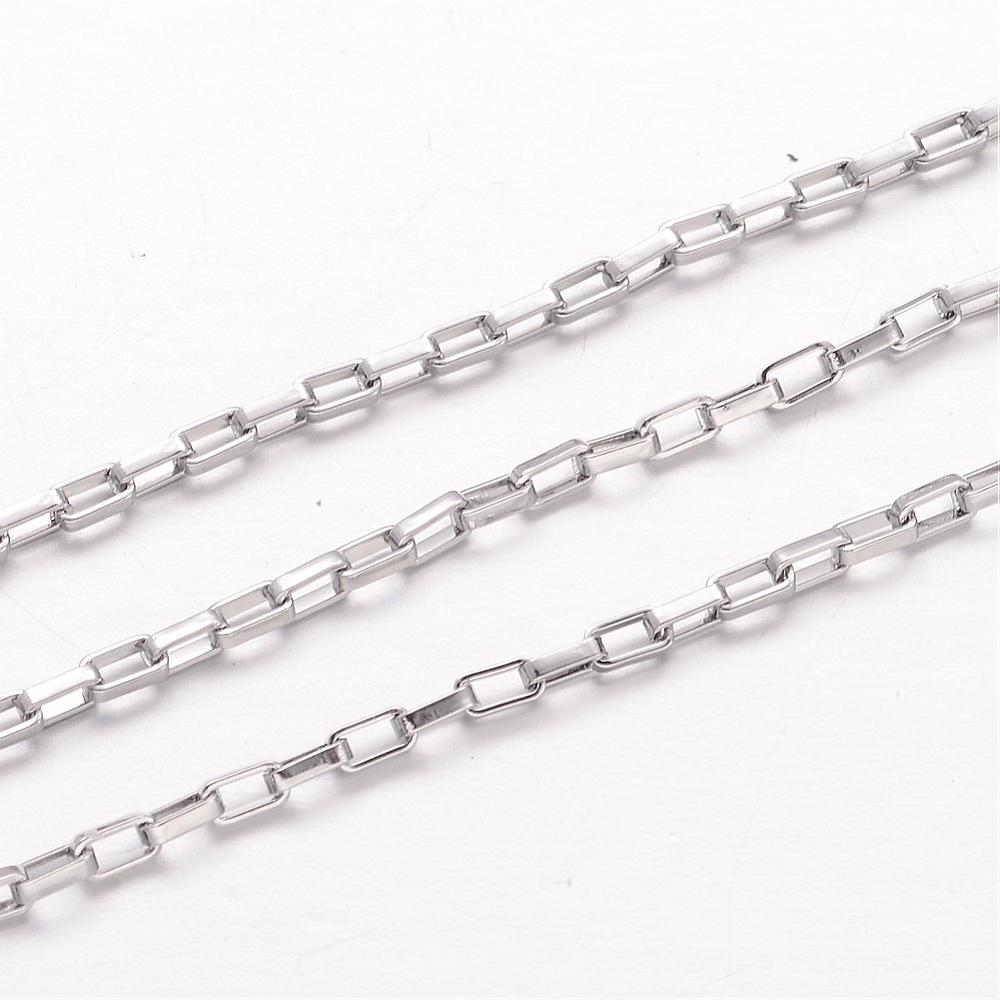 PandaHall 304 Stainless Steel Box Chains, for Jewelry Making, Stainless Steel Color, 4x2x1mm Stainless Steel