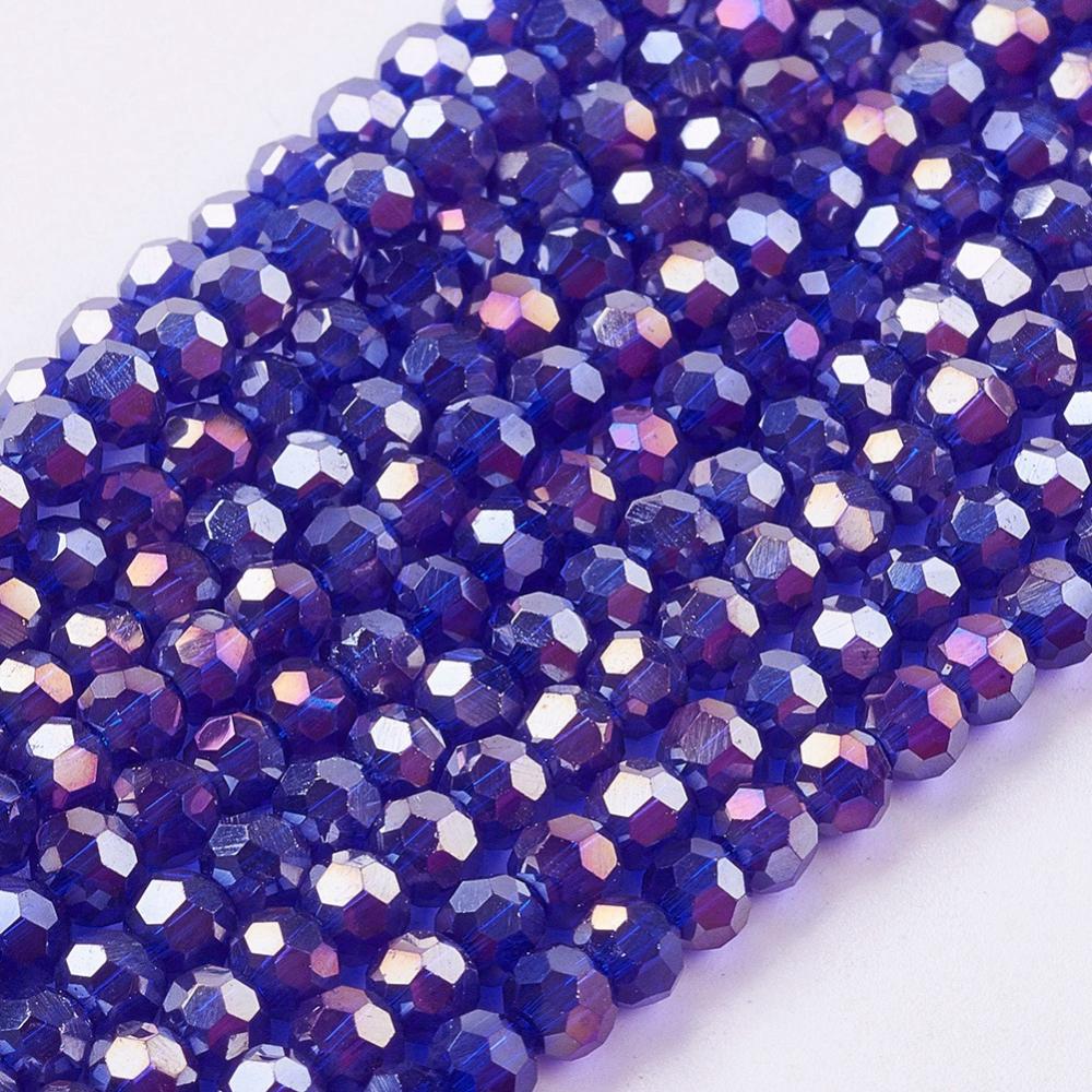 PandaHall Electroplate Glass Beads Strands, AB Color Plated, Faceted Round, BlueViolet, 3mm, Hole: 1mm, about 100pcs/strand, 11.5" Round...